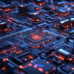Detailed view of circuit board with glowing components