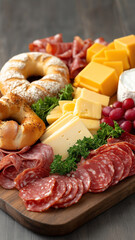 Delicious cheese and charcuterie platter with fresh ingredients