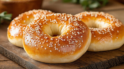 Freshly baked bagels topped with sesame seeds
