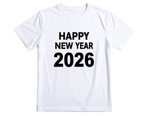  “T-Shirt Featuring Central Happy New Year 2026 Graphic, Creative Angle Presentation”.