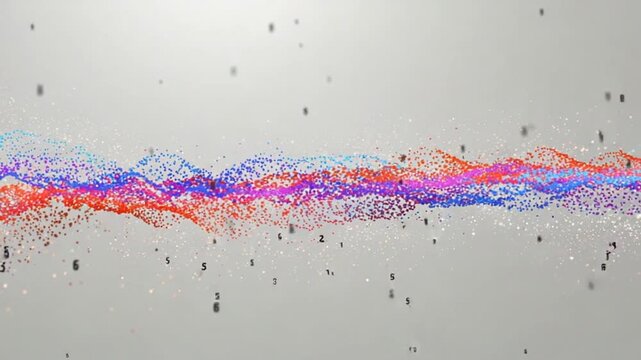 Dynamic Data Stream: Abstract Particle Flow with Numbers Animation. - Powered by Adobe
