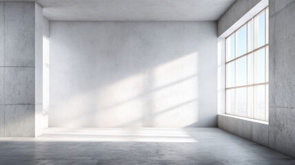 Fototapeta premium Spacious Empty Room with Large Windows Bright Sunlight Modern Interior Design.