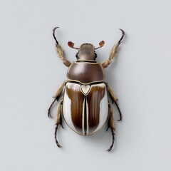 Brown and white beetle with metallic sheen on grey background