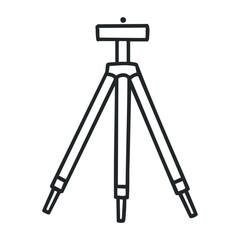 Minimalist black and white tripod icon design with adjustable legs. Outline vector illustration