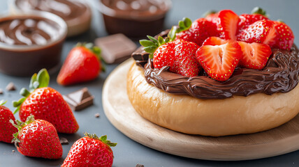 Delicious dessert with strawberries and chocolate