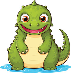 Fototapeta premium Adorable Green Cartoon Dinosaur Vector Illustration - Perfect for Children's Books, Educational Materials, and Creative Design Projects with a Cute and Playful Aesthetic.