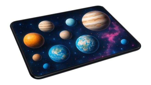 Vinyl playmat with a space exploration theme and planets graphics