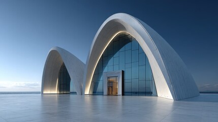 Futuristic Church Design Merging Sleek Glass Panels and Soaring Ceilings Creating a Serene Spiritual Experience in Modern Architecture