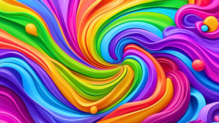 Obraz premium Bright vibrant colors swirling together create an abstract rainbow waves flowing in a cheerful and playful manner.