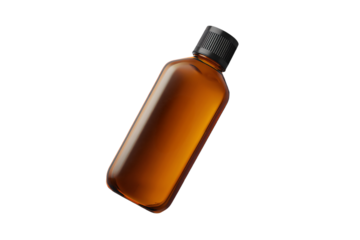 a brown bottle of liquid with a black cap