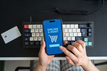 Mobile grocery shopping from home with smartphone