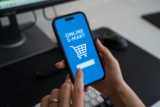 Online grocery shopping on smartphone at home