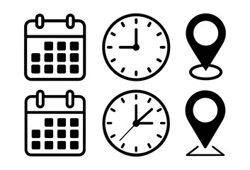 calendar location pin clock icon set


