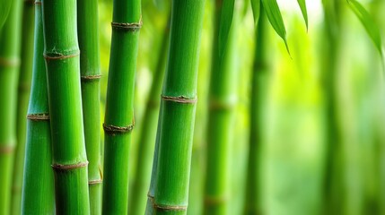 Obraz premium Close-up of vibrant green bamboo stalks with detailed texture and fresh appearance.