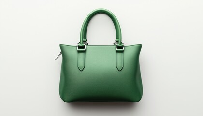 Stylish Top-View Women'S Green Leather Bag On A White Background: Fashionable Accessory For Trendy Outfits. A Must-Have Statement Piece.