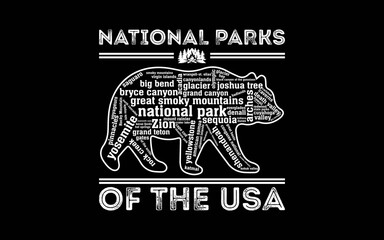National Parks Of The USA Bear Hiking Travel Camping Outdoors Retro t-shirt quotes svg design