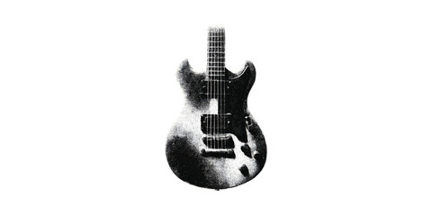 Vintage Electric Guitar In Halftone. Retro Musical Instrument Illustration Isolated On Transparent Background