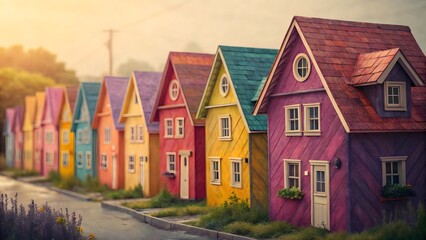 Row of charming colorful houses with unique architectural details and vibrant paint