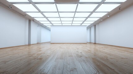 Fototapeta premium Spacious Modern Art Gallery Interior with Bright Lighting and Wooden Floor.