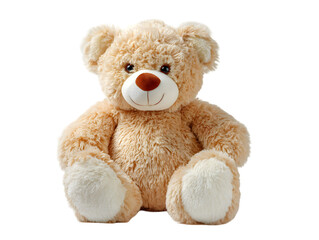 Obraz premium A cute bear smiling toy sits on a white background 