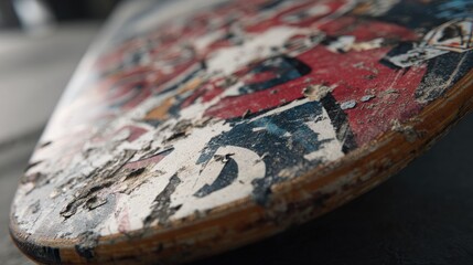 Naklejka premium Worn skateboard deck, close-up