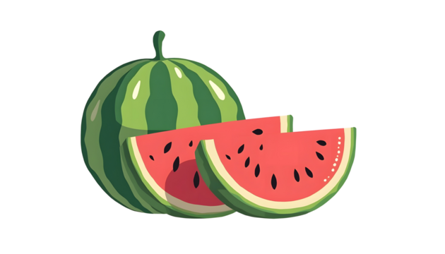 Flat vector illustration of a watermelon, isolated on a transparent png