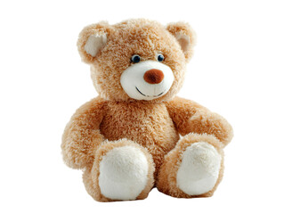 Obraz premium A cute bear smiling toy sits on a white background 