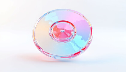 Glass vinyl record with colorful reflections composition 3d rendering illustration