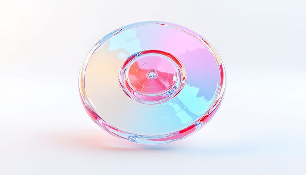 Glass vinyl record with colorful reflections composition 3d rendering illustration