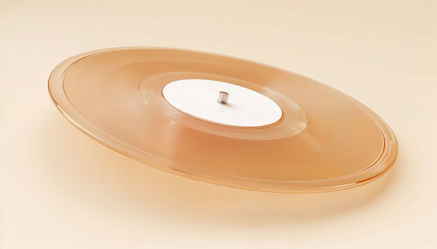 Minimalist 3D beige frosted glass record on a light beige background.