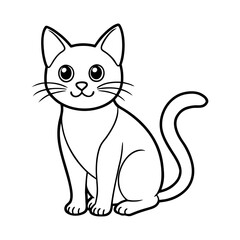 Content Cartoon Cat Sitting with Gentle Expression - Serene Black and White Vector Illustration for Peaceful Pet Themes