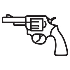 Isolated hand holding a black revolver, a dangerous weapon of crime