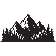 Mountain landscape vector illustration with snowy peaks trees and winter nature scene