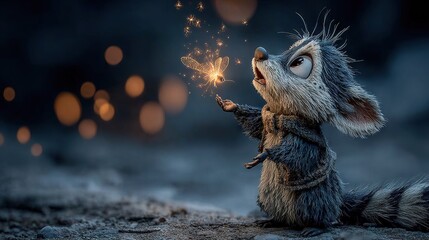 Obraz premium A close-up of a small animal holding a sparkler against a blurred background