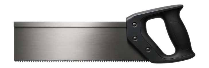 Carpenter's hand saw with a plastic handle and a universal tooth pattern for general woodcutting tasks.