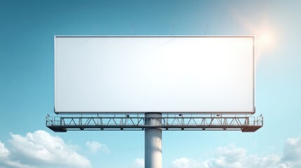Obraz premium Large Empty White Outdoor Billboard Sign on Metal Frame Against Blue Sky Background.
