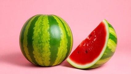  Whole Watermelon and Slice on Pink: Celebrating National Watermelon Day with Sweet Summer Fruit