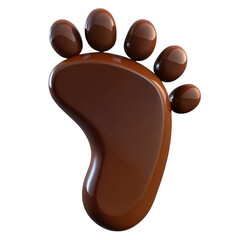 Fototapeta premium A glossy chocolate footprint with five toes showing its smooth texture isolated on transparent background