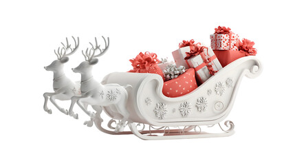 A cute 3D white Santa sleigh toy, with gift boxes inside