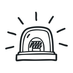 Hand-drawn emergency siren icon with radiating light lines. Hand drawn vector illustration