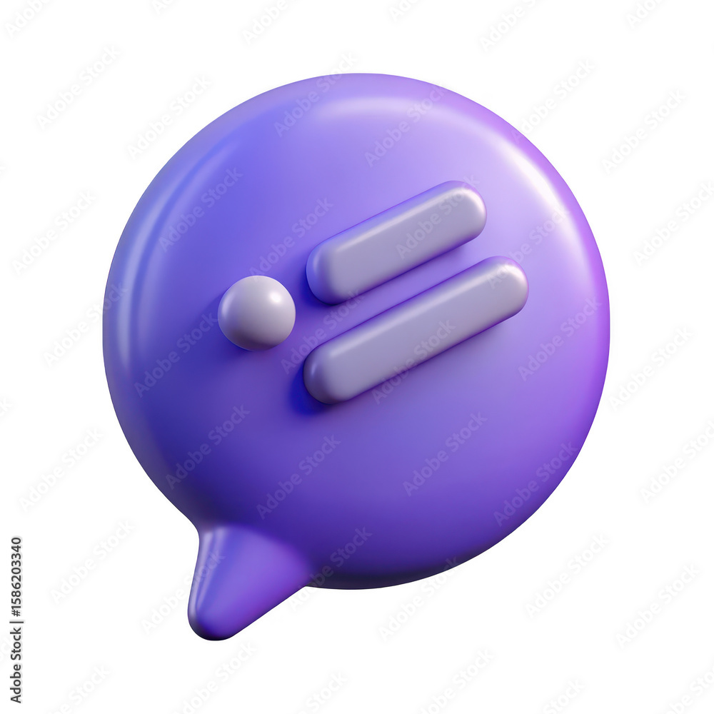 Fototapete smooth 3d rendered purple speech bubble icon with subtle gradient and two dashes isolated on transpa
