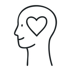 Outline illustration of heart inside head symbolizing emotion and thought. Hand drawn vector illustration