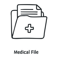 Obraz premium Medical file icon with cross symbol on folder. Hand drawn vector illustration