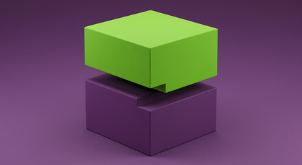 Fototapeta premium Abstract 3d composition with green and purple cubes and modern geometric design