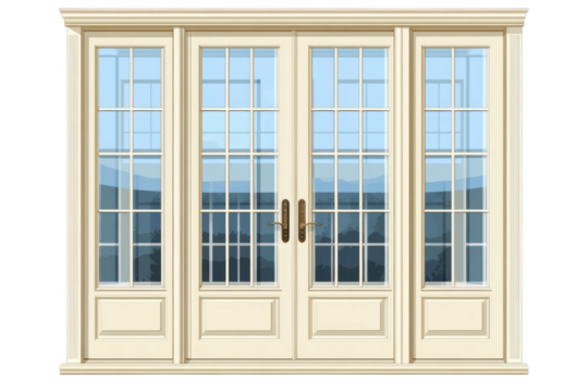 Elegant French doors beckoning you to a garden escape filled with summer breezes and light on transparent background