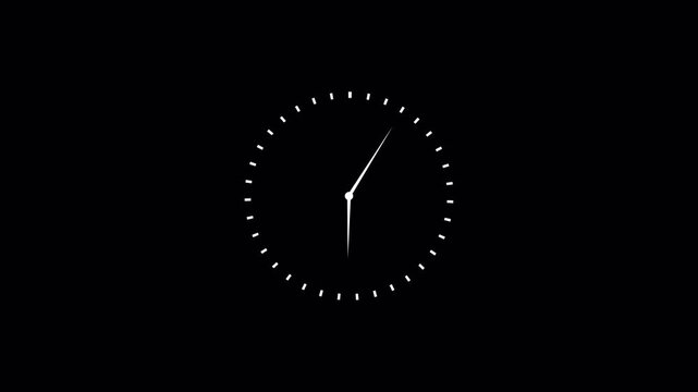 Analog clock animation with transparent background, Timelapse of spinning clock animation of 12 Hour, Round clock with rotating animated arrows with alpha channel in 4k.