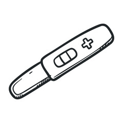 Positive pregnancy test result with double line indicator in black and white. Hand drawn vector illustration