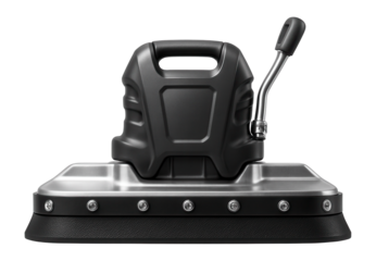 High-performance vibrating plate with a reinforced rubber skirt for edge compaction on roadworks.