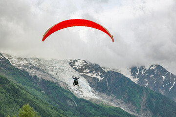 Paragliding near Monte Blanc Massif, Chamonix, France, Europe	
