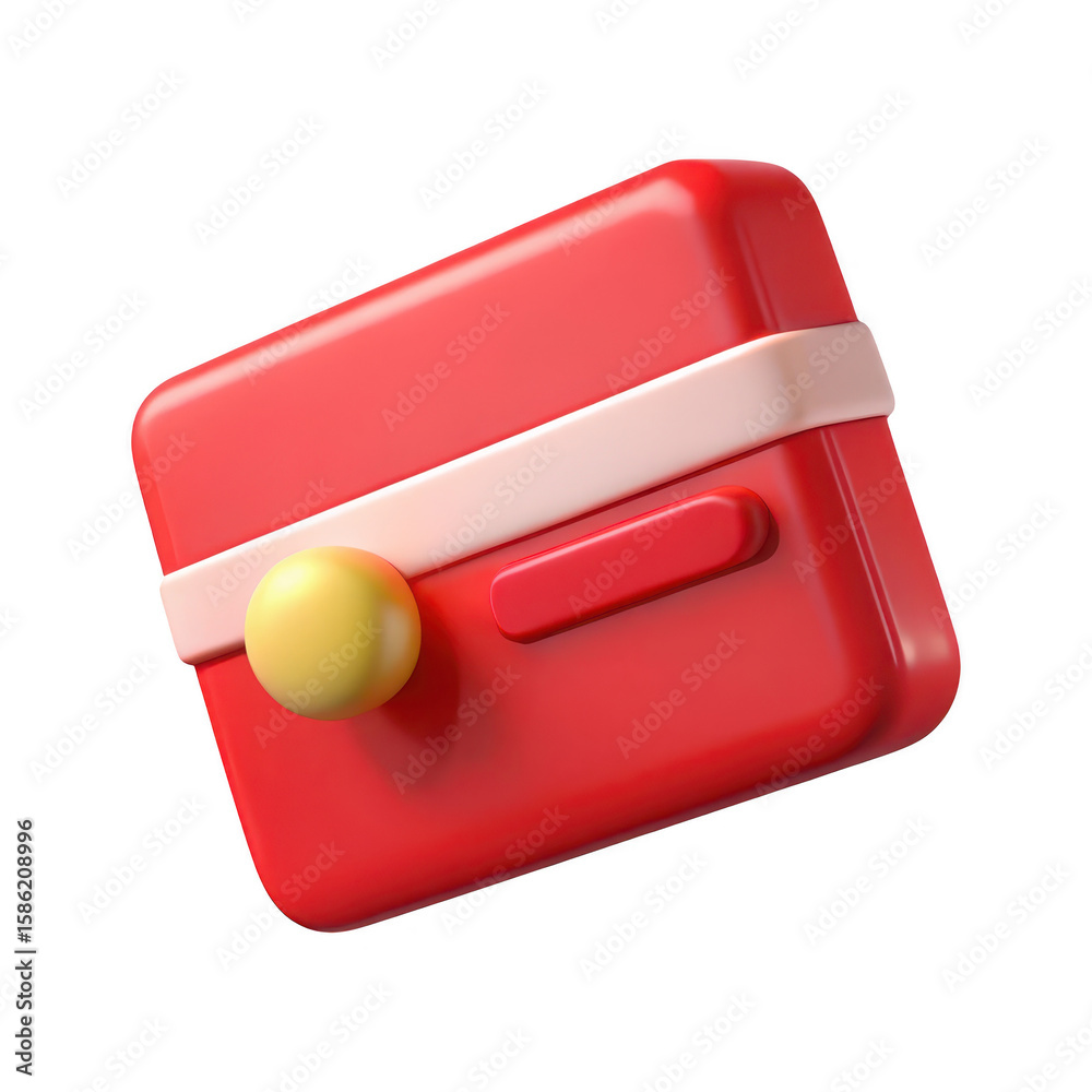 Poster Stylized 3d rendering of a red rectangular object with a cream band and yellow sphere isolated on transparent background